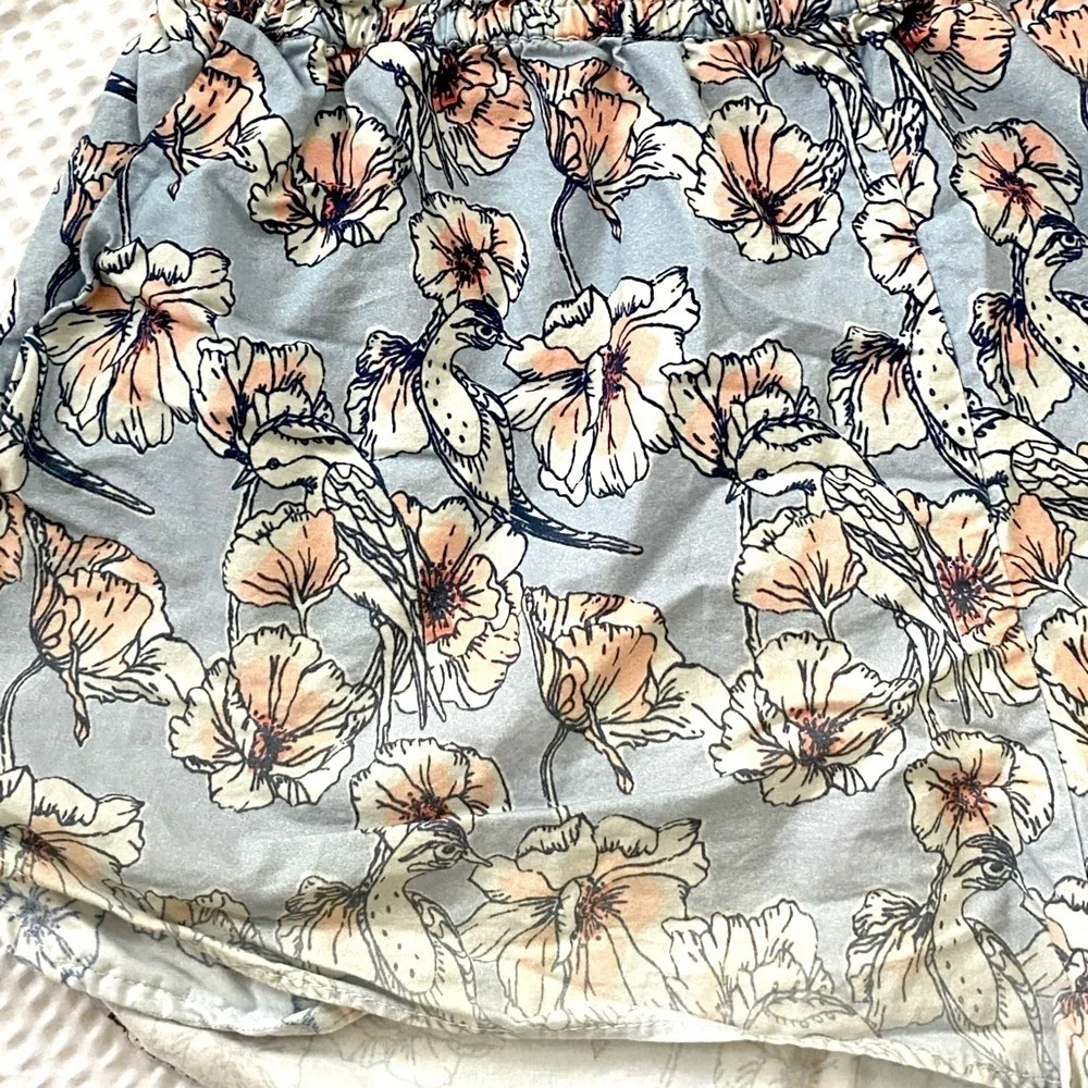 St Roche Bird Shorts Organic Cotton Floral Large White Blue Pink